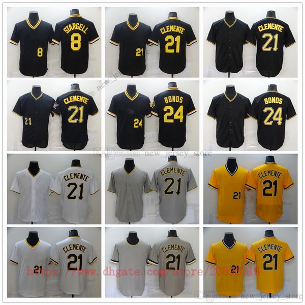 Filme College Baseball usa camisas costuradas 8 williestargell 21 robertoclemente 24 barrybonds tapa tudo costurado esporte respirável venda de alta qualidade