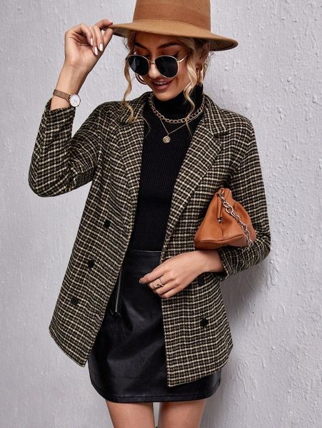 

wool-mix houndstooth & plaid double breasted blazer f1ux#, White