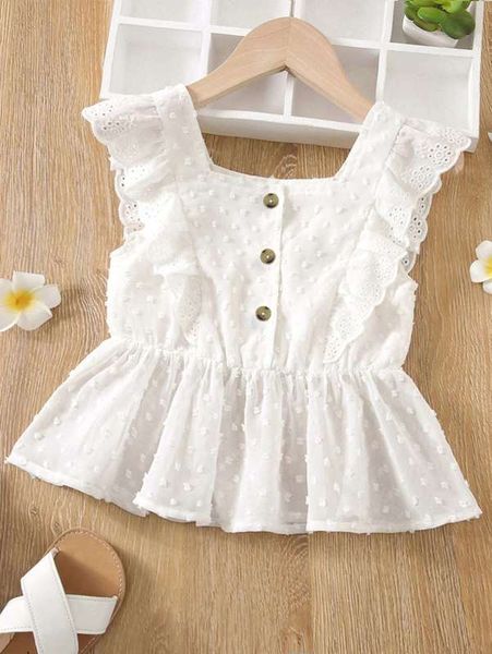 

toddler girls swiss dot ruffle trim peplum schiffy blouse she, White;black
