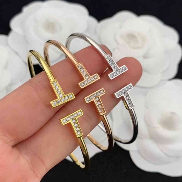 

zhqy t home double t bracelet fashion personality t-shaped diamond inlaid plain ring bracelet brass gold plating simple opening adjustable, Black
