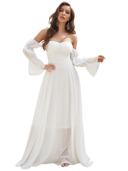 

off shoulder flounce sleeve ruched chiffon maxi dress 84n9#, Black;gray