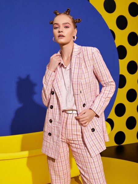 

x fabriano alicia plaid double breasted blazer 77iw#, White