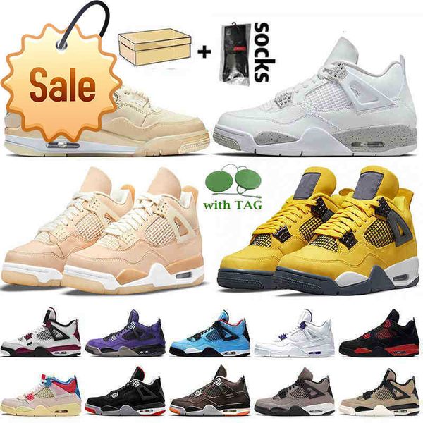 

fashion with box jumpman 4 women mens basketball shoes 4s sneakers sail white oreo university blue off fire red travis trainers, Black
