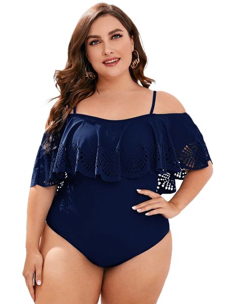 

plus laser cut cold shoulder one piece swimsuit n7nc#, White;black