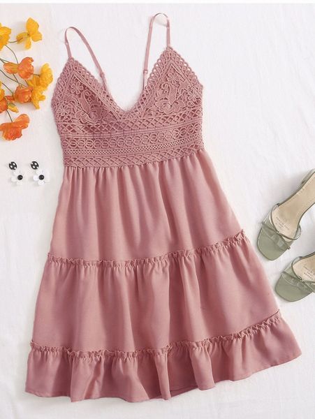 

floral crochet mini cami dress m9hz#, Black;gray
