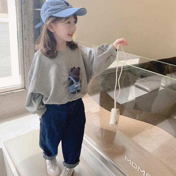 

clothing sets girls sweatshirt suit western fashion cartoon spring autumn children's jacket two-piece (pant) set, White