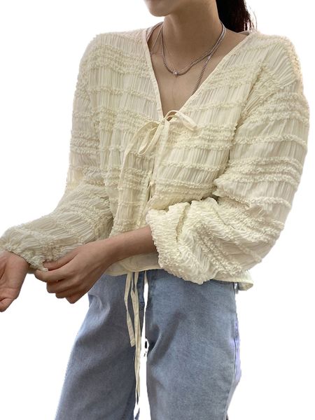 

dazy lantern sleeve knot front blouse o1nu#, White