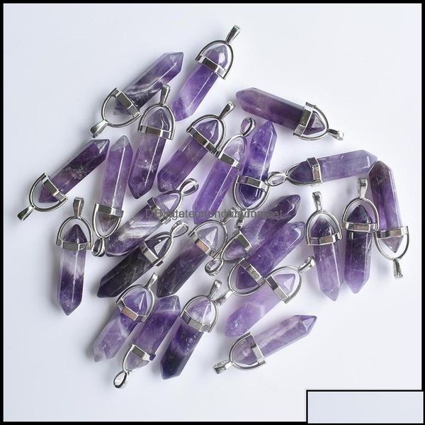 

charms jewelry findings components natural stone amethyst hexagonal healing reiki point dhx1f, Bronze;silver