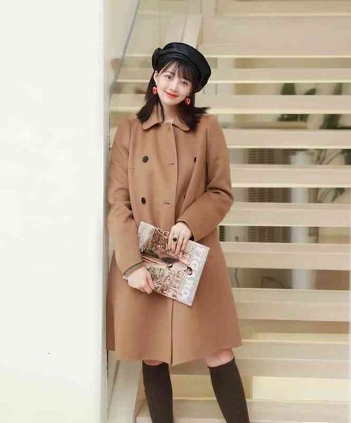 

women's wool blends rongxin winter french car kafen a doublesided wool medium and long clothes, Black