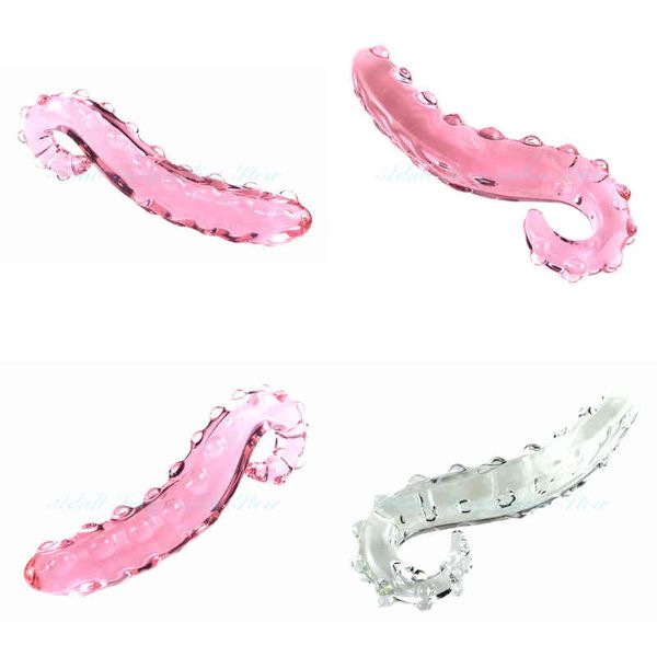 Nxy Analspielzeug, rosa-weißer Hippocampus-Tentakel, strukturierter, sinnlicher Glasdildo, realistischer Erwachsener, Buttplug, Sex für Frauen, 220510