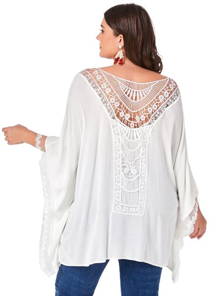 

plus contrast lace drawstring backless blouse d2i3#, Black