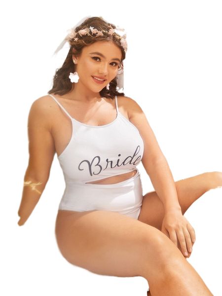 

plus letter graphic one piece swimsuit with veil l7lz#, White;black