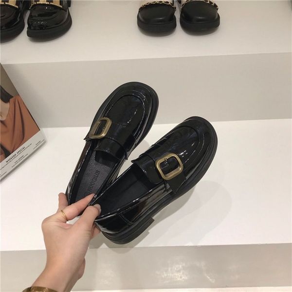 

sepatu oxford vintage wanita inggris platform wedges lolita mary jane datar kulit paten gotik kasual fashion 220614, Black