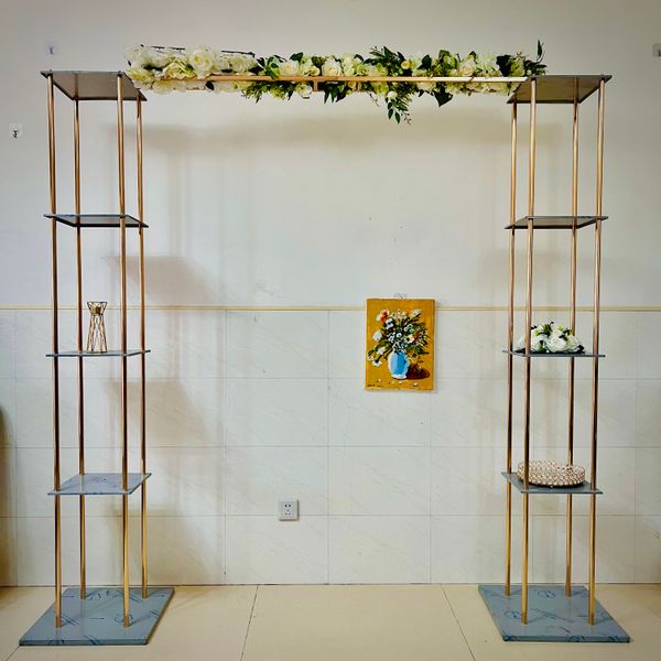 Decorazioni per matrimoni all'aperto di lusso Arco per fiori in acciaio inossidabile Candela Supporto per torta Prato all'aperto Ricevimento di nozze Benvenuto Porta d'ingresso Archi Decorazioni natalizie