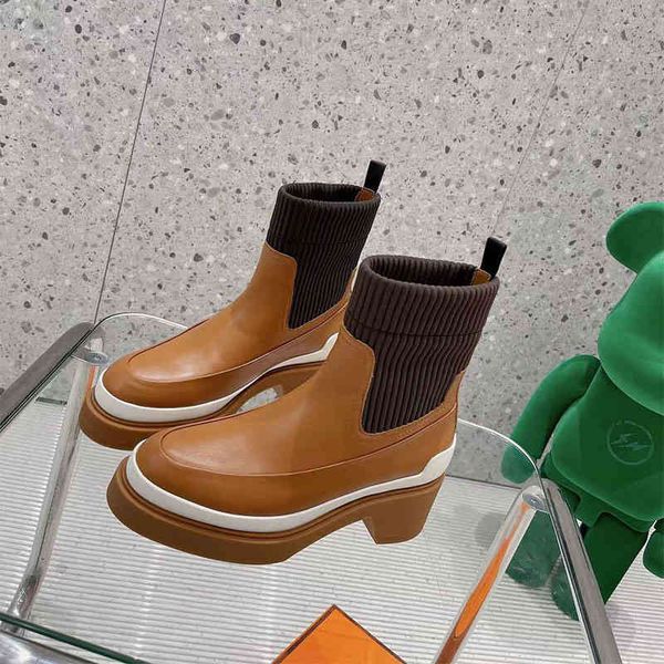 

boots autumn and winter h home low barrel brown round head martin boots color matching assic fashion elevated women's, Black