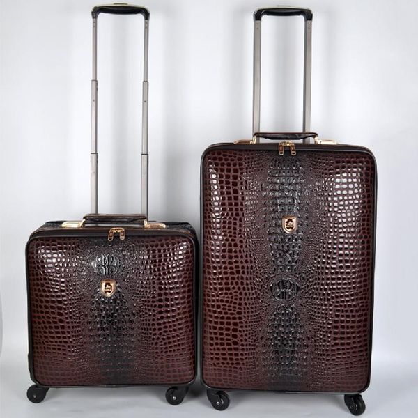 

suitcases real leather crocodile pattern trolley suitcase universal wheel 16/20 inch boarding travel luggage full suitcasesuitcases