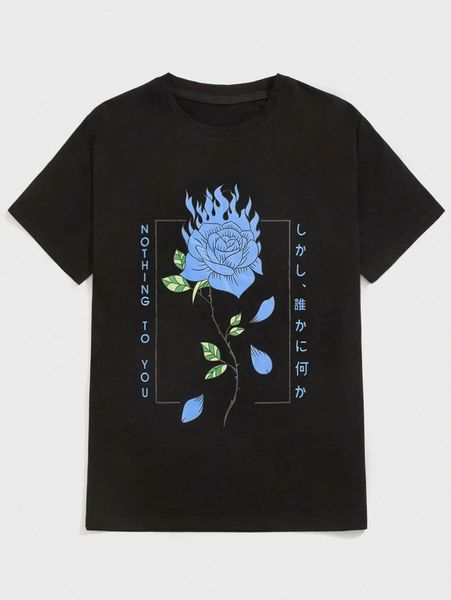 

romwe guys letter floral graphic tee q4w0#, White;black