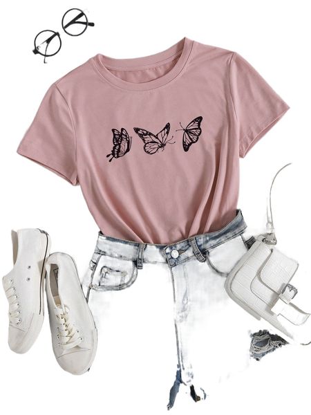 

plus butterfly print tee s18f#, Black