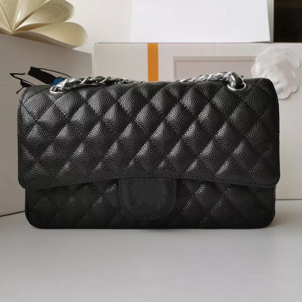 5A üst tasarımcı el yapımı lüks bayanlar Crossbody çanta 25.5CM omuz koltuk altı klasik havyar deri moda marka çanta zinciri taklit orijinal toptan