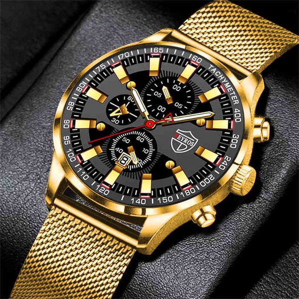 

2022 fashion mens sports es for men business stainless steel mesh belt quartz wrist luxury man casual luminous clock y220707, Slivery;brown