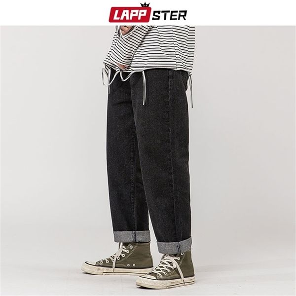 

lappster men korean fashions blue jeans 2020 harem pants mens japanese streetwear denim baggy wide leg loose pants plus size lj201029