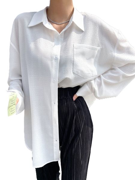 

dazy patched pocket button front drop shoulder blouse y2sm#, White