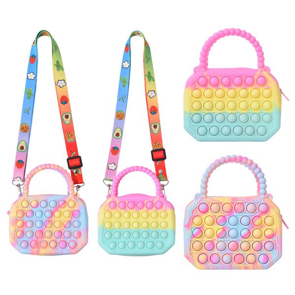 

pop it bag handbag toys silicone bubble push crossbody bag reliver autism ladies bolsa children coin pouch purse gifts, Black