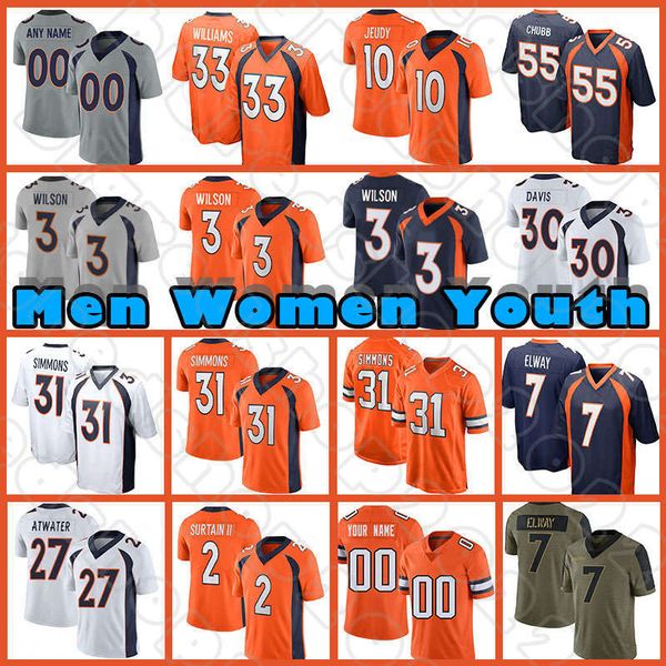 

3 russell wilson 31 justin simmons football patrick surtain ii jersey jerry jeudy javonte williams denver john elway broncos bradley chubb b, Black;red