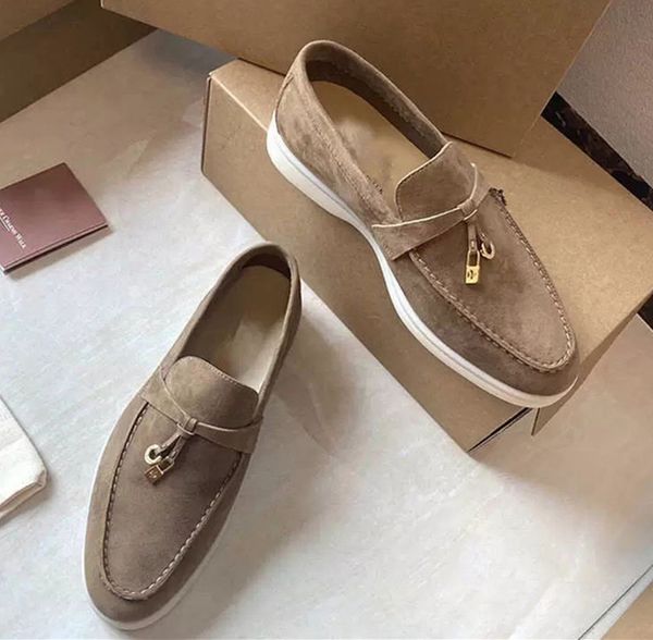 

suede leather loro mens dress shoes luxury lock designer summer walk women party flats moccasin business shoe gift 35-46 with box, Black