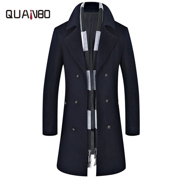 QUANBO Marchio di abbigliamento Uomo Cappotto di lana Inverno Spessore X Giacca lunga Moda Doppio petto Solido Slim Cappotti di lana LJ201110