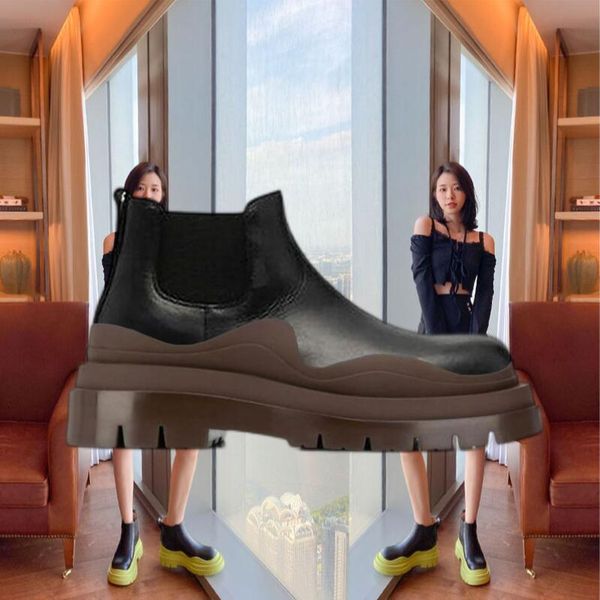 

two tone tire chelsea boots women platform chunky boot lady luxe design men calf desiger low calfskin slip-on style round toe boots black+dr