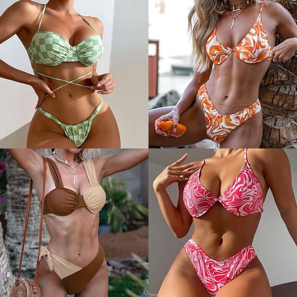 

women's swimwear hirigin womens two piece bikini set fashion ripple print suspender and high waist thong european american, White;black