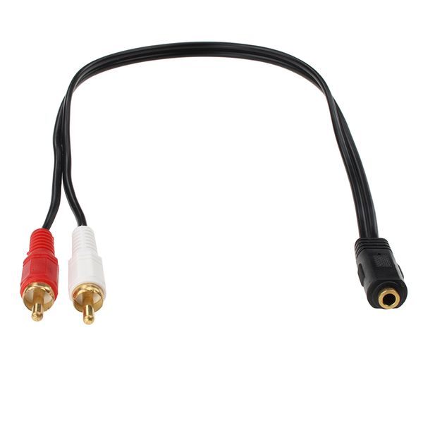 Universal 3,5 mm Jack estéreo fêmea para 2 RCA macho Adaptador de fone de ouvido Y cabo de áudio