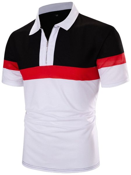 

men color block quarter zipper polo shirt p9bz#, White;black