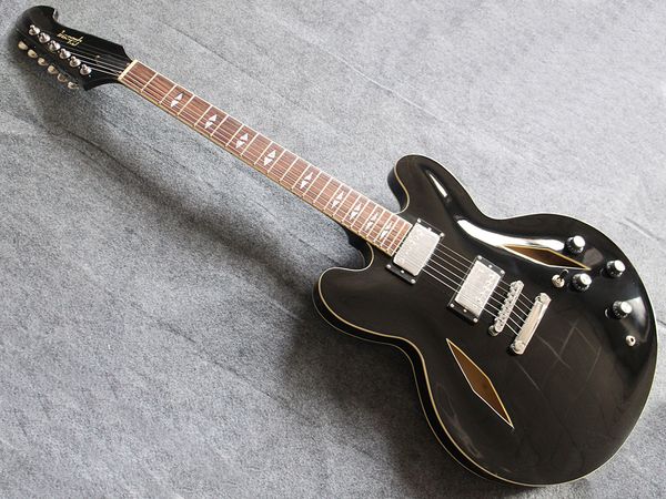 

signature semi-hollow diamond-hole jazz electric guitar, custom head, metal accessories