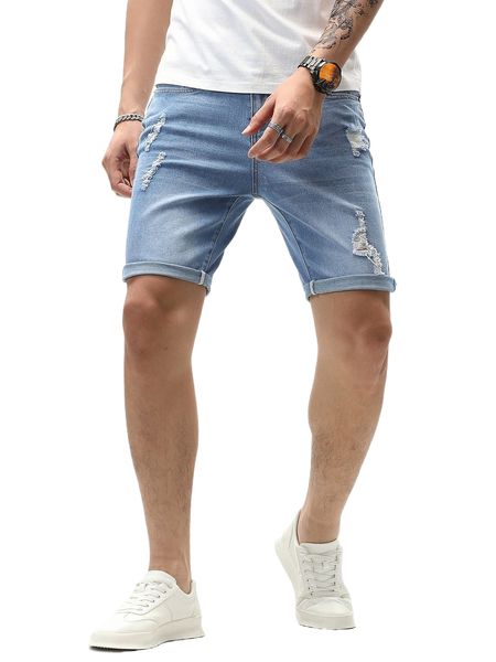 

men ripped straight leg denim shorts b2mt#, White;black