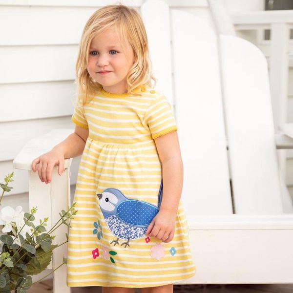 Девушки платья Little Maven 2022 Summer Mabd Girls Casual Dress Chotcon Children Lovely Bird Pretty для малышей детской девочки