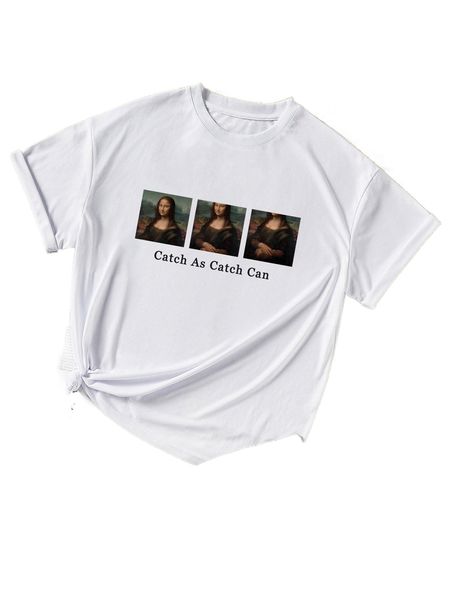 

slogan & figure graphic tee b1fa#, White