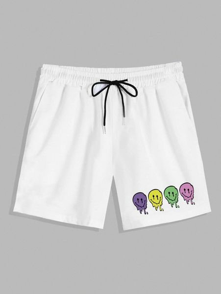 

romwe guys cartoon graphic drawstring shorts m51x#, White;black