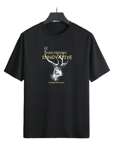 

men elk & letter graphic tee 40vz#, White;black