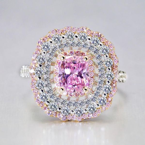 

glamour and luxury with side stones ring europe and the united states new female dinner temperament elegant pink diamond set fashion imbue, Silver