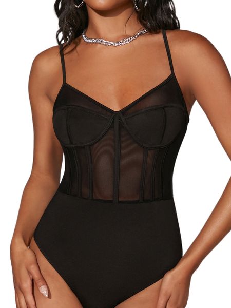 

bae mesh insert bustier cami bodysuit t5ba#, White