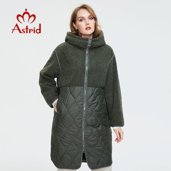 

astrid women's autumn winter coat faux fur fashion stitching down jacket hooded oversize parkas women coat am-7542, Black
