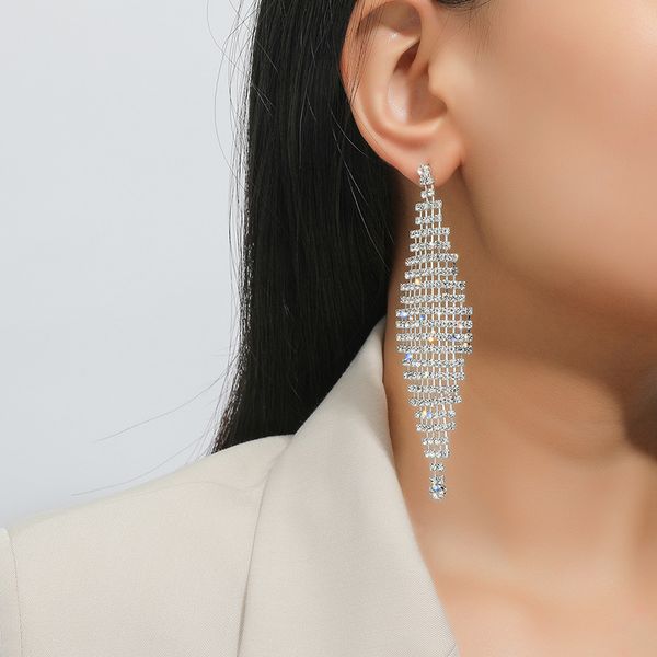 

fashion exaggerated personality dangle earrings silver geometric diamond earrings rhinestone jewelry women wholesale