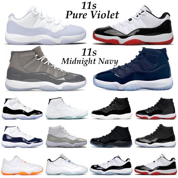 

box with jordns jumpman 11 low basketball shoes men women 11s pure violet cherry cool grey midnight navy concord 45 bred mens trainers sport, Black