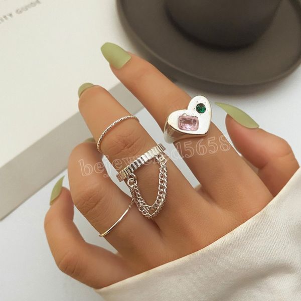 

fashion metal heart rings set silver alloy pearl love ring for couples lovers women girls valentine's day party gift