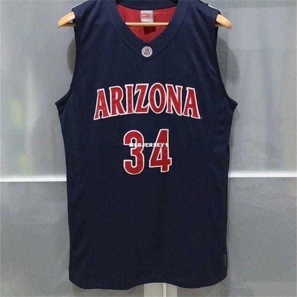 SJZL98 barato Atacado Arizona Wildcats # 34 mens Basquete Jogo Jersey Marinha T-shirt Vest Stitched Basketball Jerseys NCAA