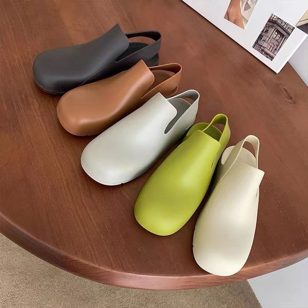 

classic designer rubber slippers waterproof sandals smooth matte women slippers platform slingback strap loafers slip-on slipper brand multi, Black
