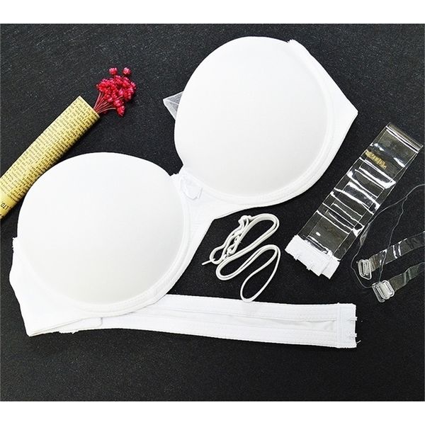 Yandw Push Hot Push Up Bra Branco Grande Tamanho Bralette Roupa Mulheres Halter Strapless Sexy Bh Casamento A B C D E F 70 75 80 85 90 95 LJ200822