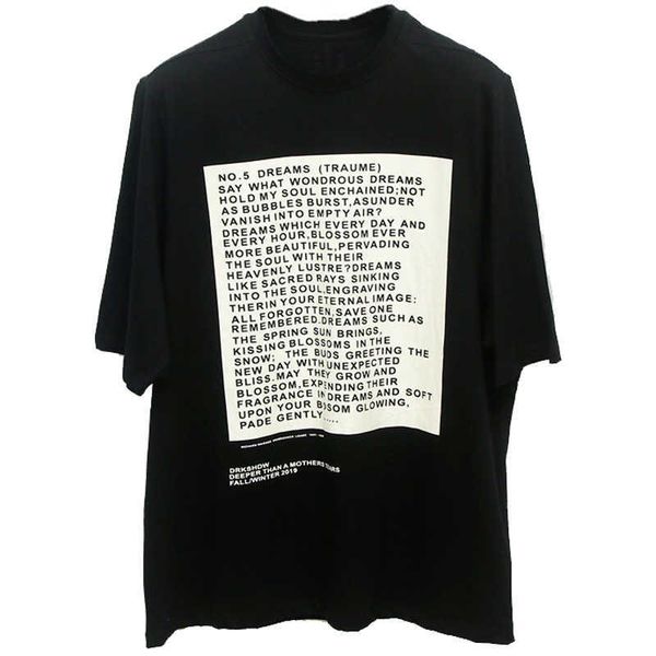 

men's hoodies rick ro owens dark letter t-shirt far arch rocky wookvide same short sleeve men, Black
